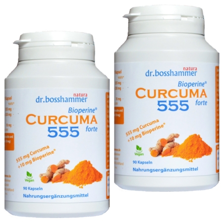 2 Dosen Curcuma Bioperine forte 555 mg à 90 Kapseln / 180 Stk.