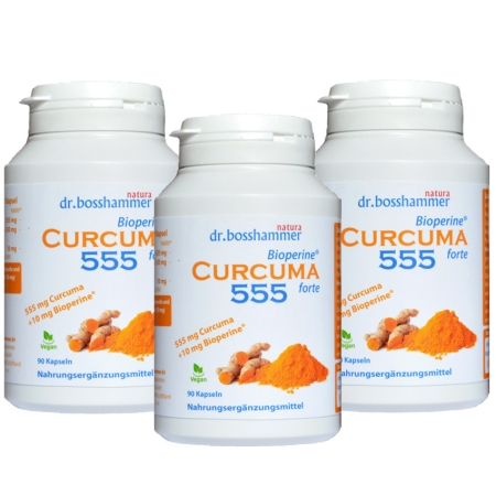 3 Dosen Curcuma Bioperine forte 555 mg à 90 Kapseln / 270 Stk.